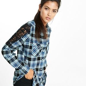 Express Plaid Lace Shoulder Flannel Shirt